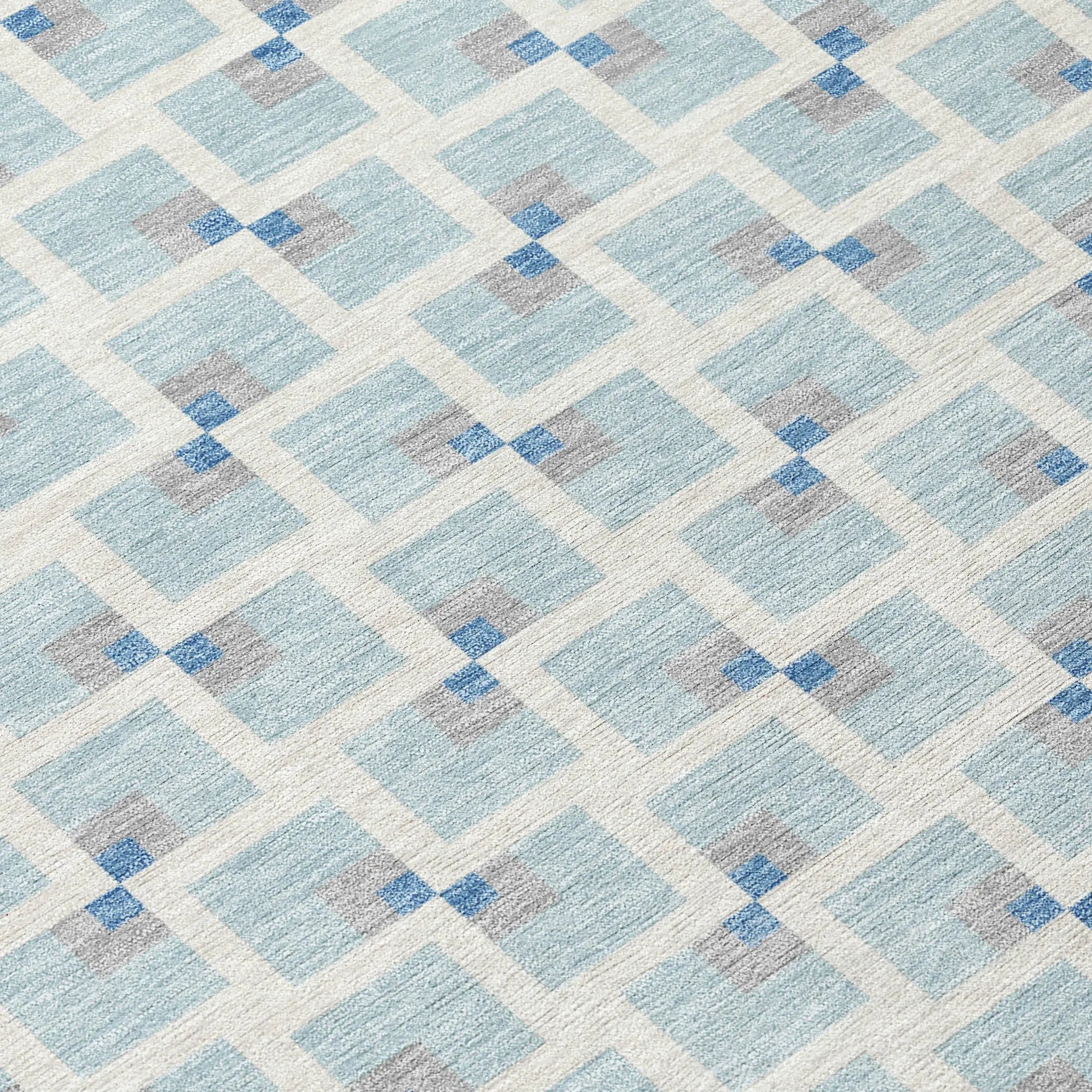5' X 8' Sky Blue And Ivory Geometric Washable Indoor Outdoor Area Rug Homeroots Outdoor