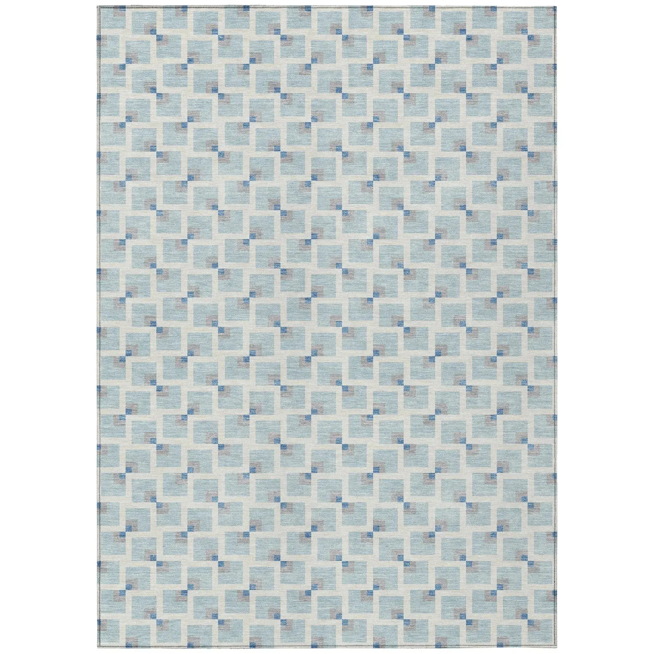 5' X 8' Sky Blue And Ivory Geometric Washable Indoor Outdoor Area Rug Homeroots Outdoor