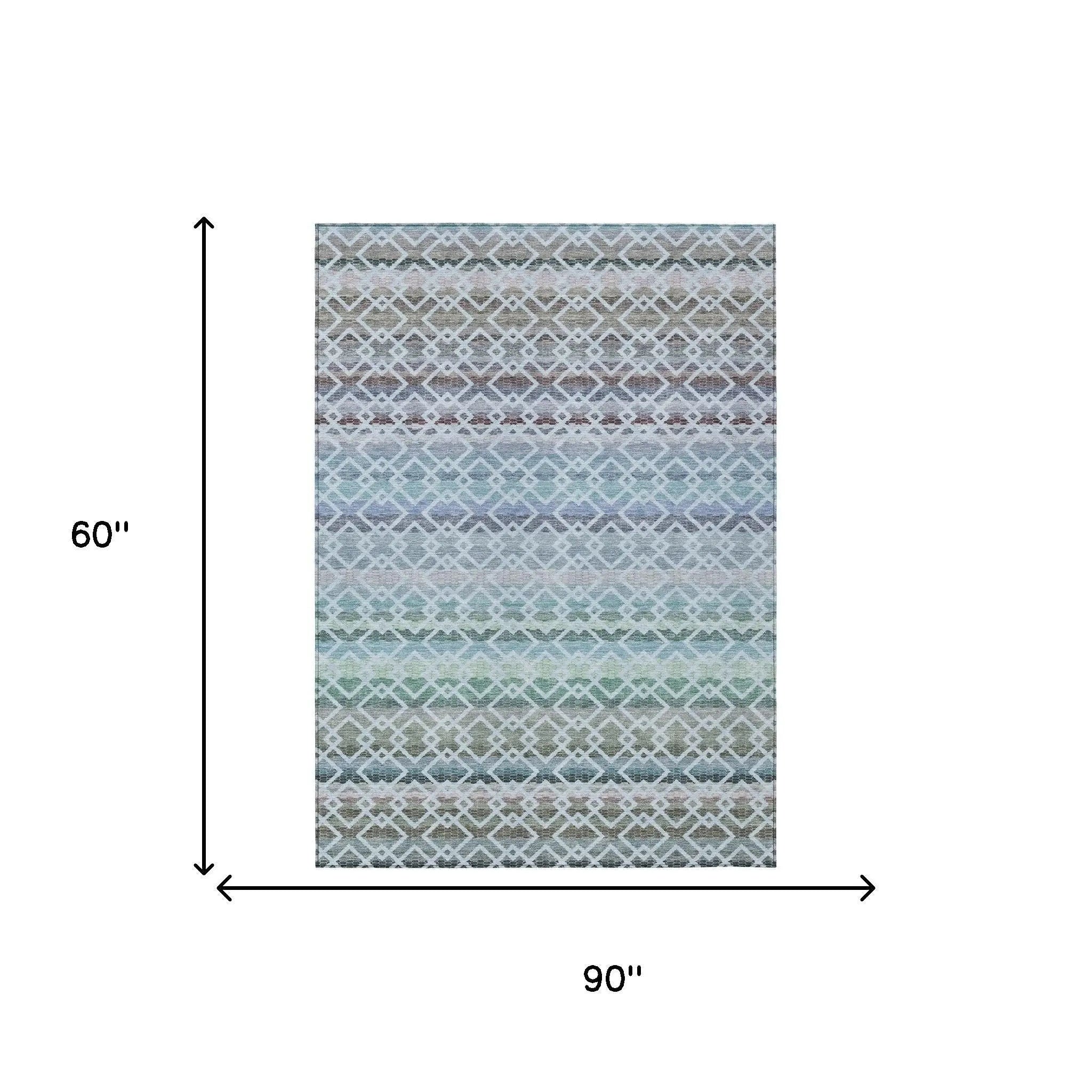5' X 8' Sky Blue And Ivory Striped Washable Indoor Outdoor Area Rug Homeroots Outdoor