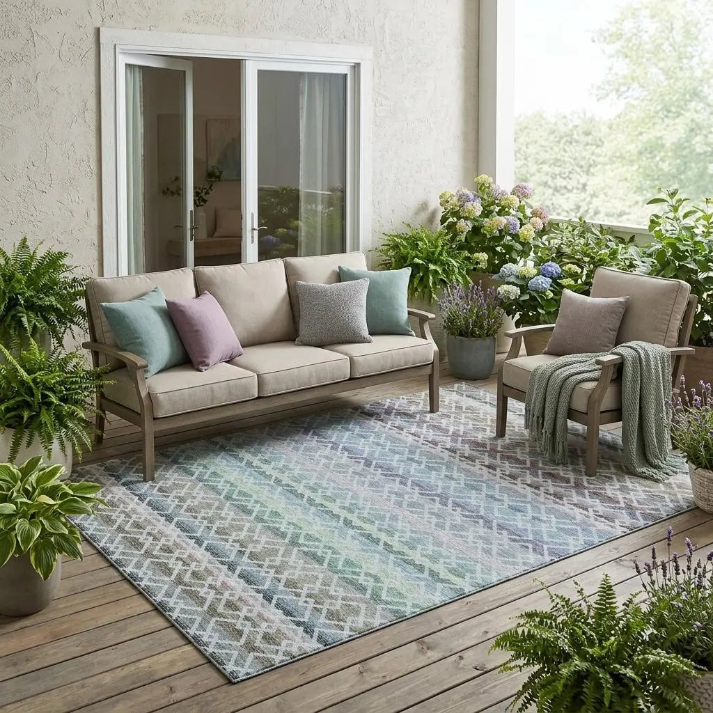 5' X 8' Sky Blue And Ivory Striped Washable Indoor Outdoor Area Rug Homeroots Outdoor