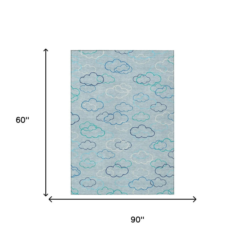5' X 8' Sky Blue And Navy Blue Abstract Washable Indoor Outdoor Area Rug Homeroots Outdoor