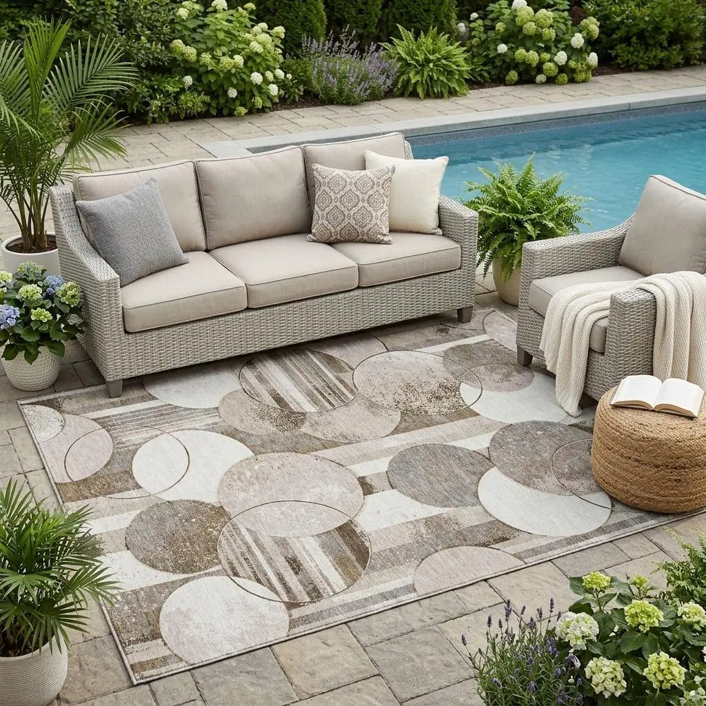 5' X 8' Tan And Brown Geometric Washable Indoor Outdoor Area Rug Homeroots Outdoor