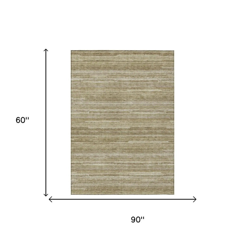 5' X 8' Tan And Brown Striped Washable Indoor Outdoor Area Rug Homeroots Outdoor