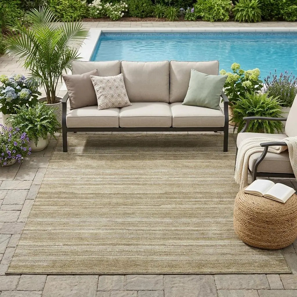 5' X 8' Tan And Brown Striped Washable Indoor Outdoor Area Rug Homeroots Outdoor