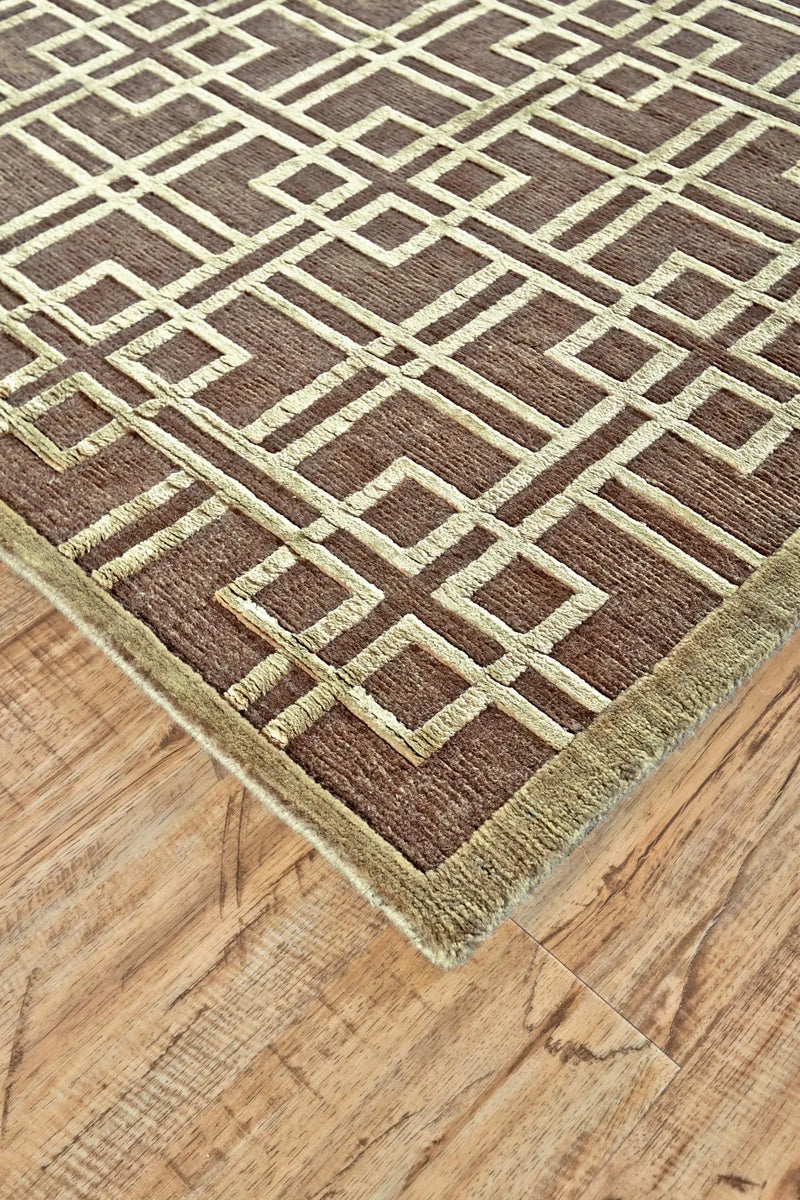 5' X 8' Tan And Ivory Wool Geometric Hand Knotted Area Rug Homeroots Home Decor