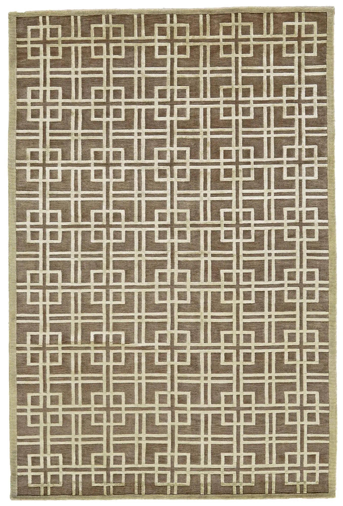 5' X 8' Tan And Ivory Wool Geometric Hand Knotted Area Rug Homeroots Home Decor