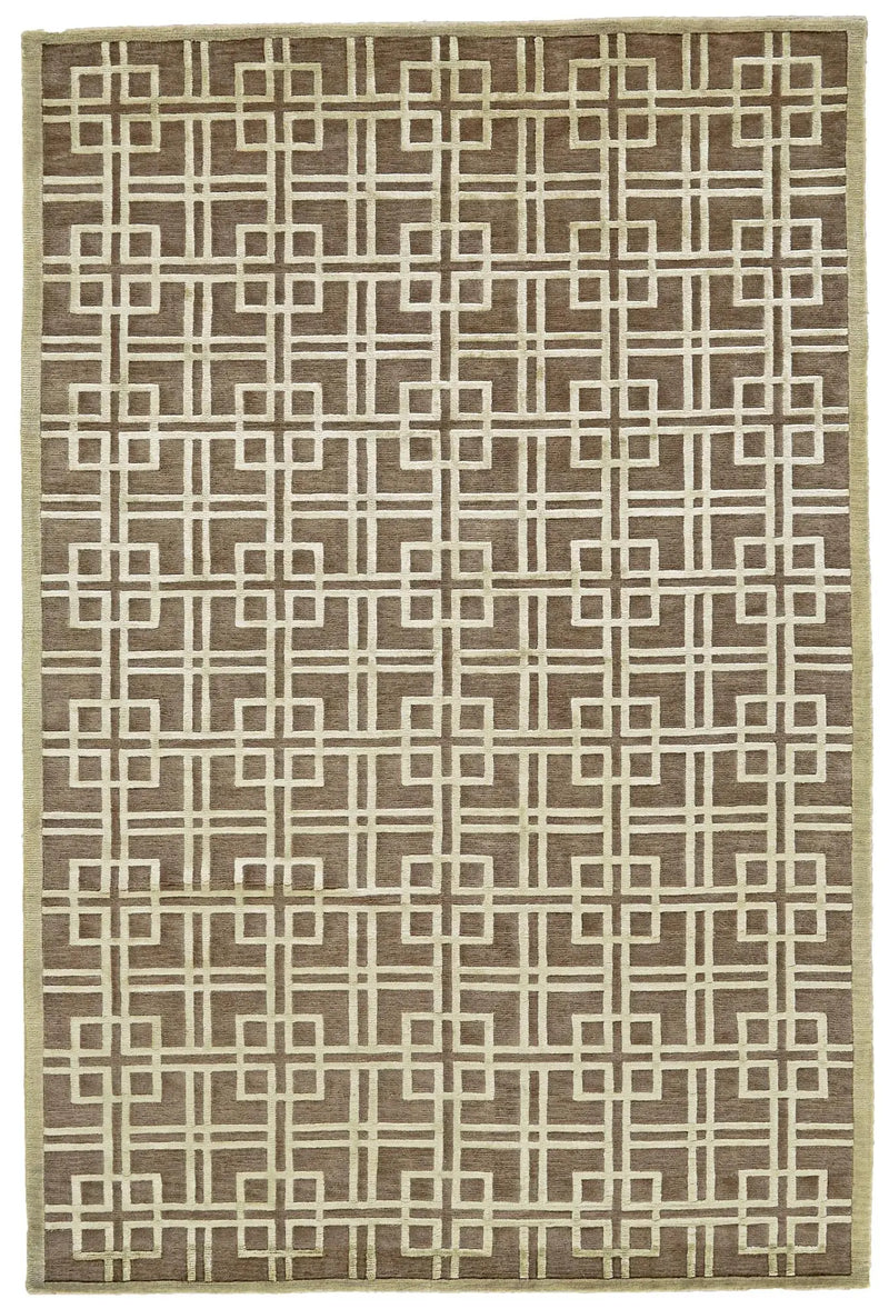 5' X 8' Tan And Ivory Wool Geometric Hand Knotted Area Rug Homeroots Home Decor