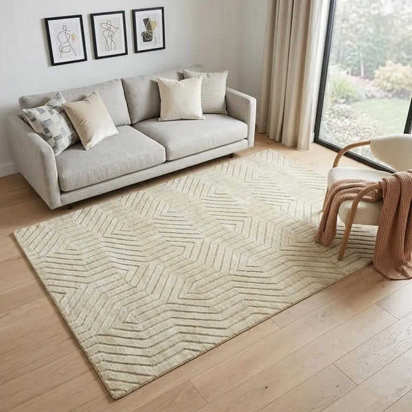 5' X 8' Tan And Natural Wool Geometric Hand Tufted Area Rug Homeroots Home Decor