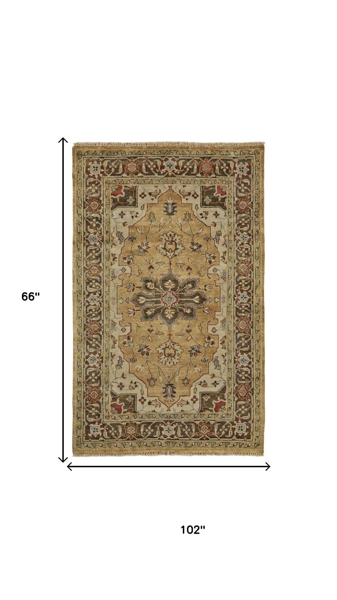 5' X 8' Tan Gold And Taupe Wool Oriental Hand Knotted Area Rug Homeroots Home Decor