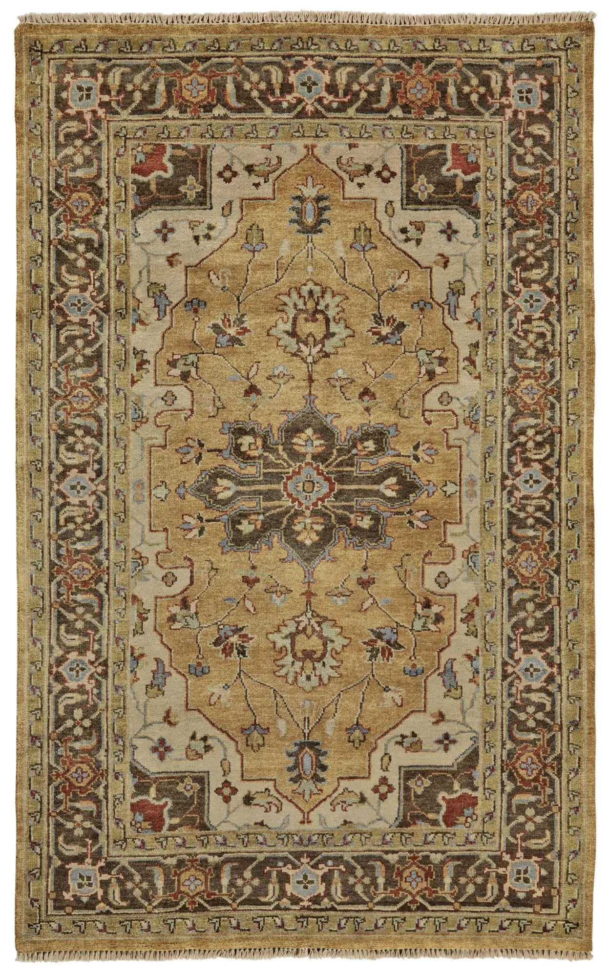 5' X 8' Tan Gold And Taupe Wool Oriental Hand Knotted Area Rug Homeroots Home Decor