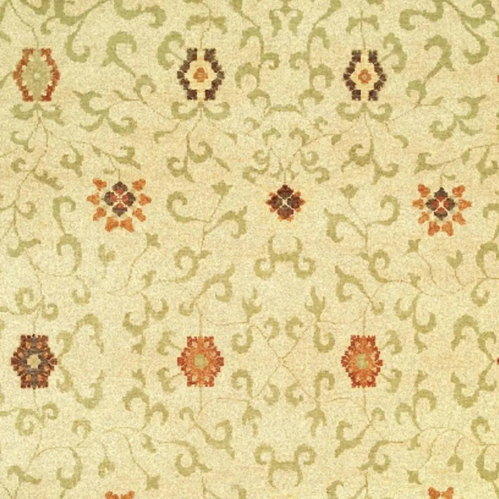 5' X 8' Tan Green And Orange Wool Floral Hand Knotted Area Rug With Fringe Homeroots Home Decor
