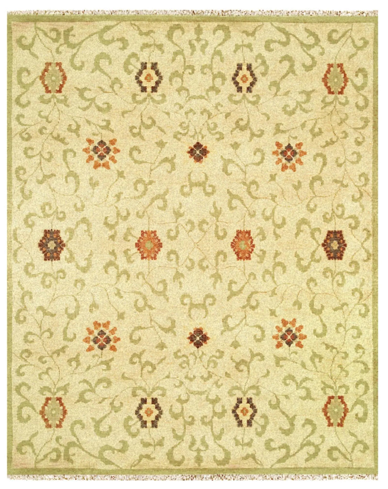 5' X 8' Tan Green And Orange Wool Floral Hand Knotted Area Rug With Fringe Homeroots Home Decor
