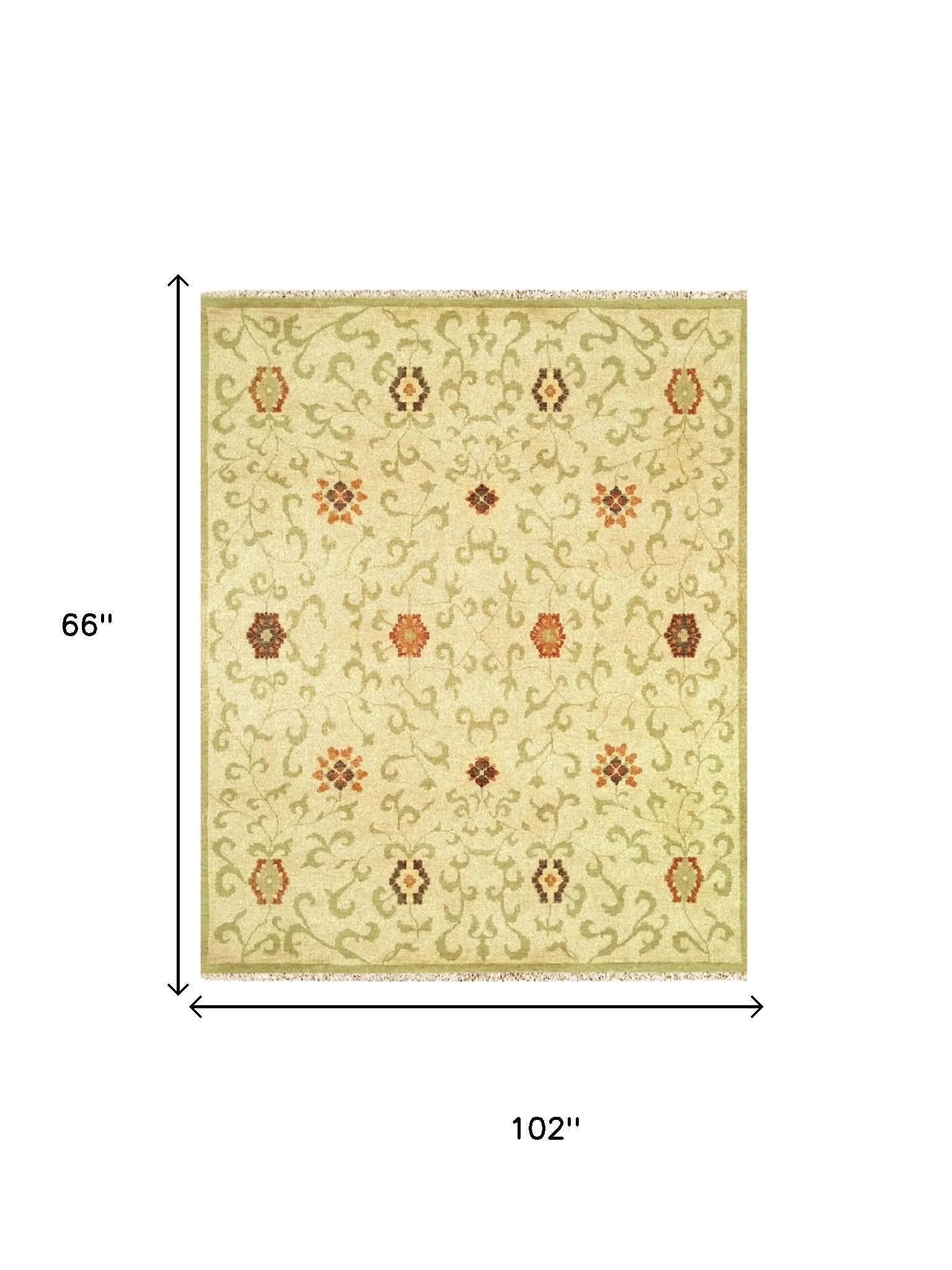 5' X 8' Tan Green And Orange Wool Floral Hand Knotted Area Rug With Fringe Homeroots Home Decor