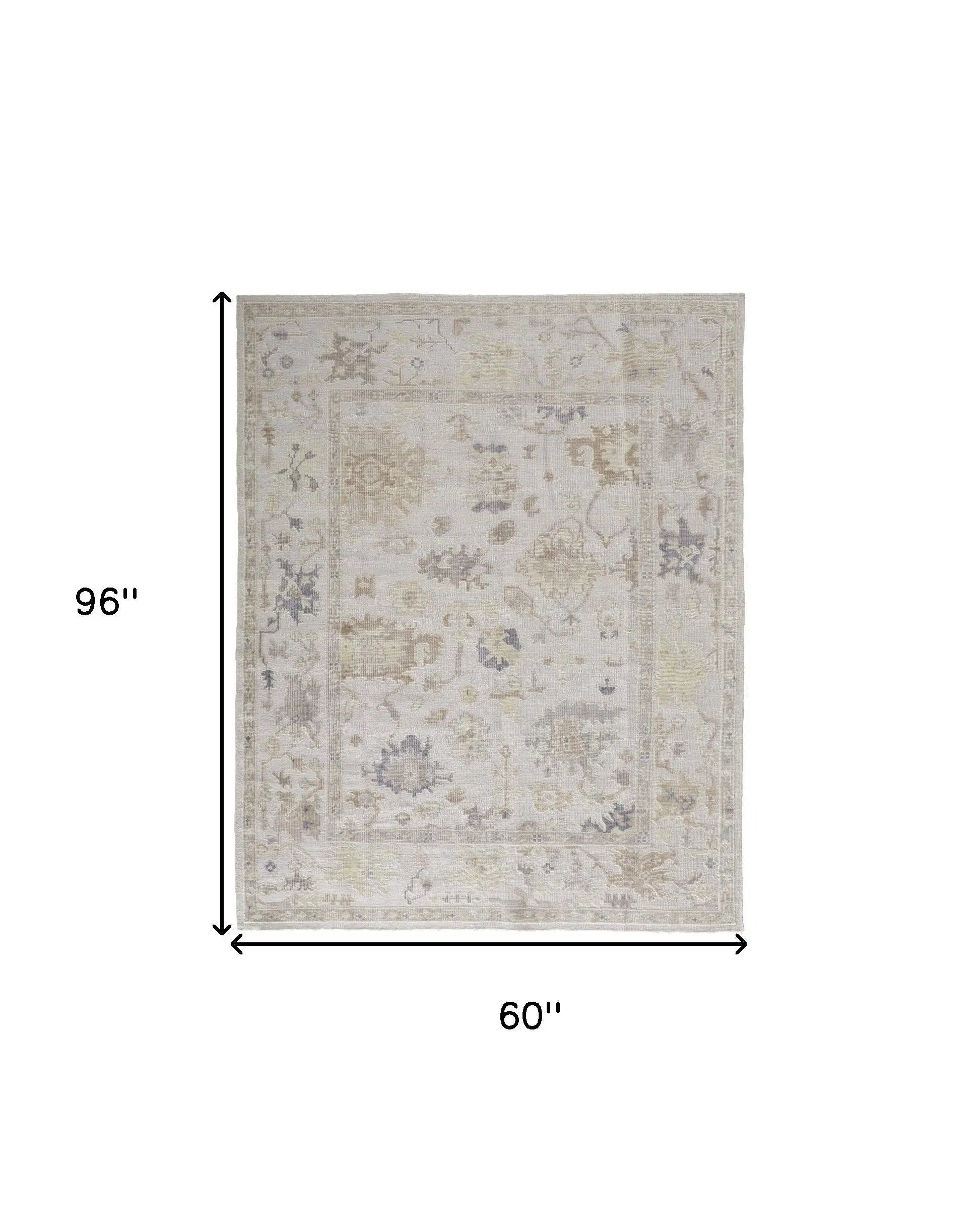 5' X 8' Tan Ivory And Orange Floral Hand Knotted Stain Resistant Area Rug Homeroots Outdoor