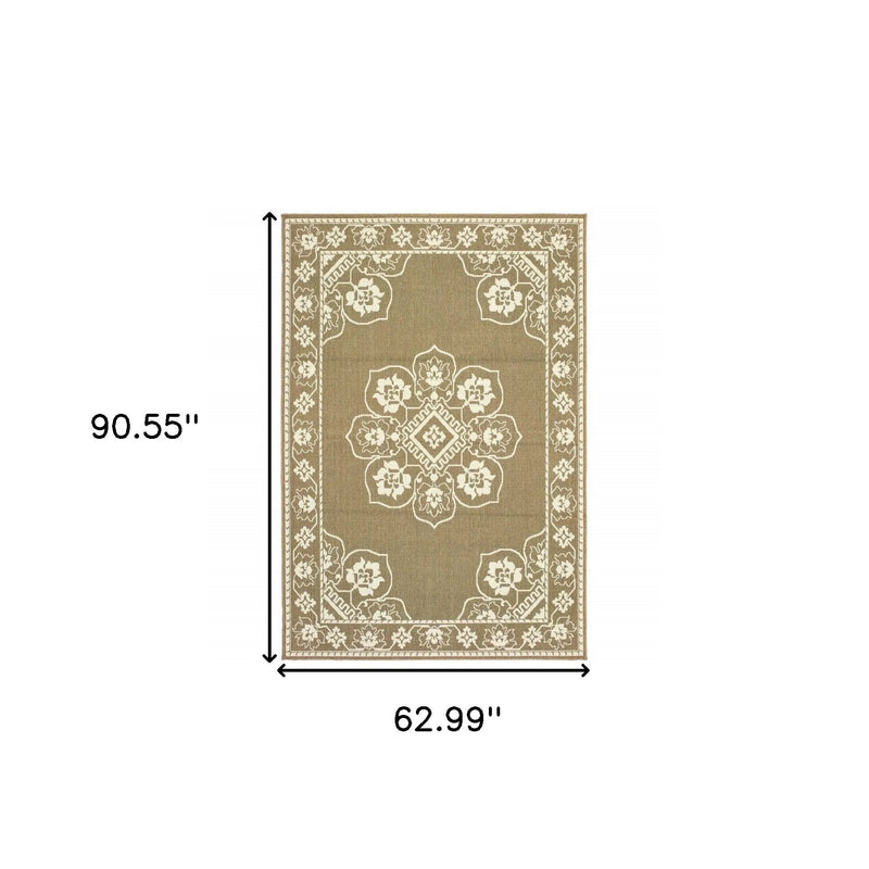 5' X 8' Tan Oriental Stain Resistant Indoor Outdoor Area Rug Homeroots Outdoor