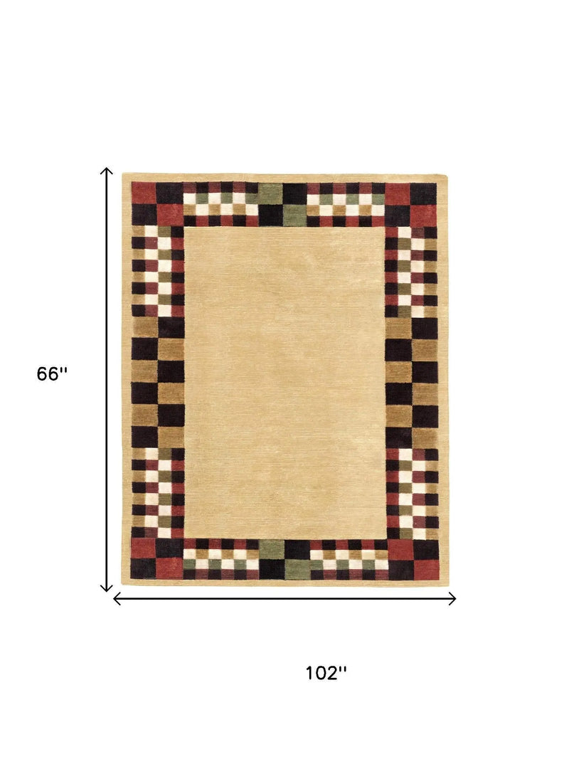 5' X 8' Tan Red And Black Oriental Hand Knotted Area Rug Homeroots Home Decor