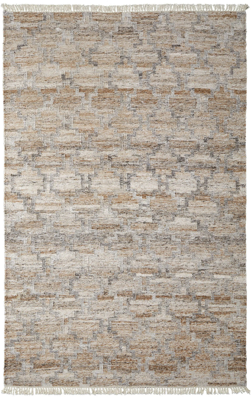 5' X 8' Tan and Gray Geometric Hand Woven Area Rug With Fringe Homeroots Outdoor