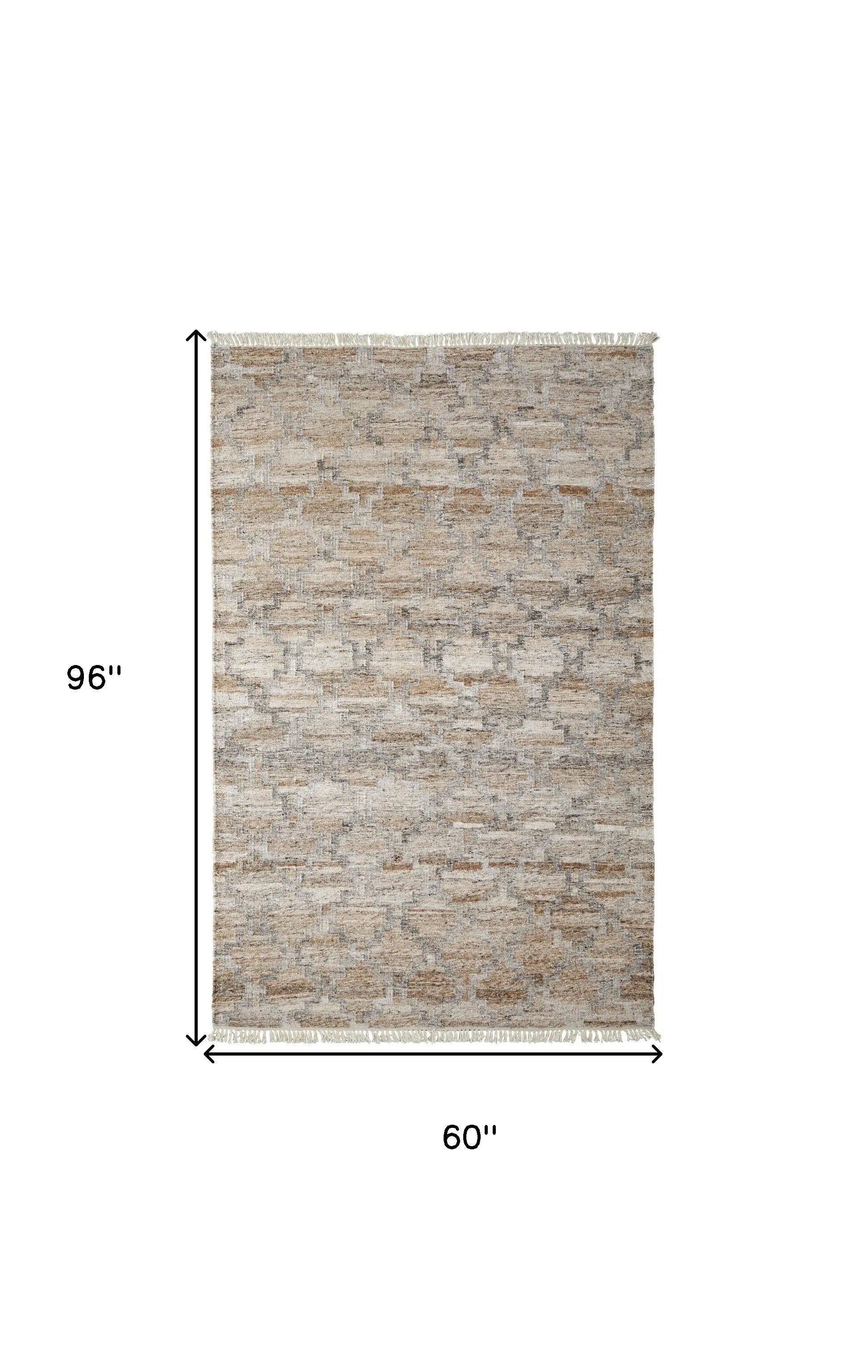 5' X 8' Tan and Gray Geometric Hand Woven Area Rug With Fringe Homeroots Outdoor