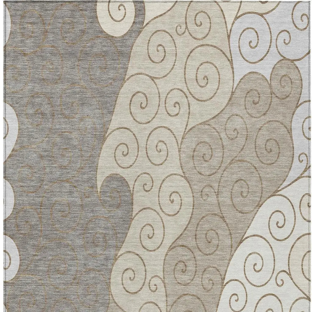 5' X 8' Taupe And Beige Abstract Washable Indoor Outdoor Area Rug Homeroots Outdoor