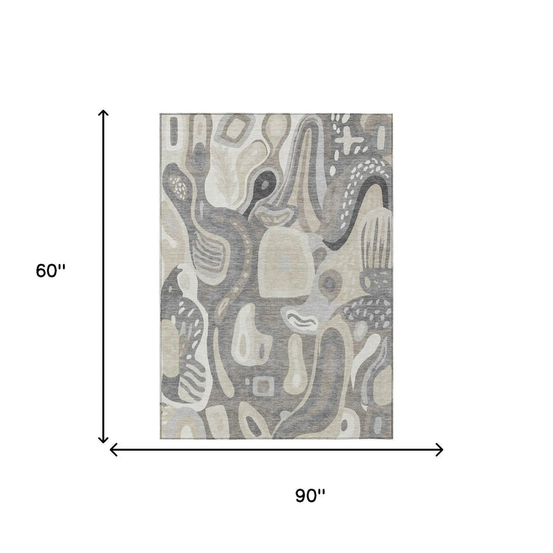 5' X 8' Taupe And Beige Abstract Washable Indoor Outdoor Area Rug Homeroots Outdoor