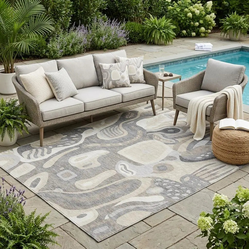 5' X 8' Taupe And Beige Abstract Washable Indoor Outdoor Area Rug Homeroots Outdoor