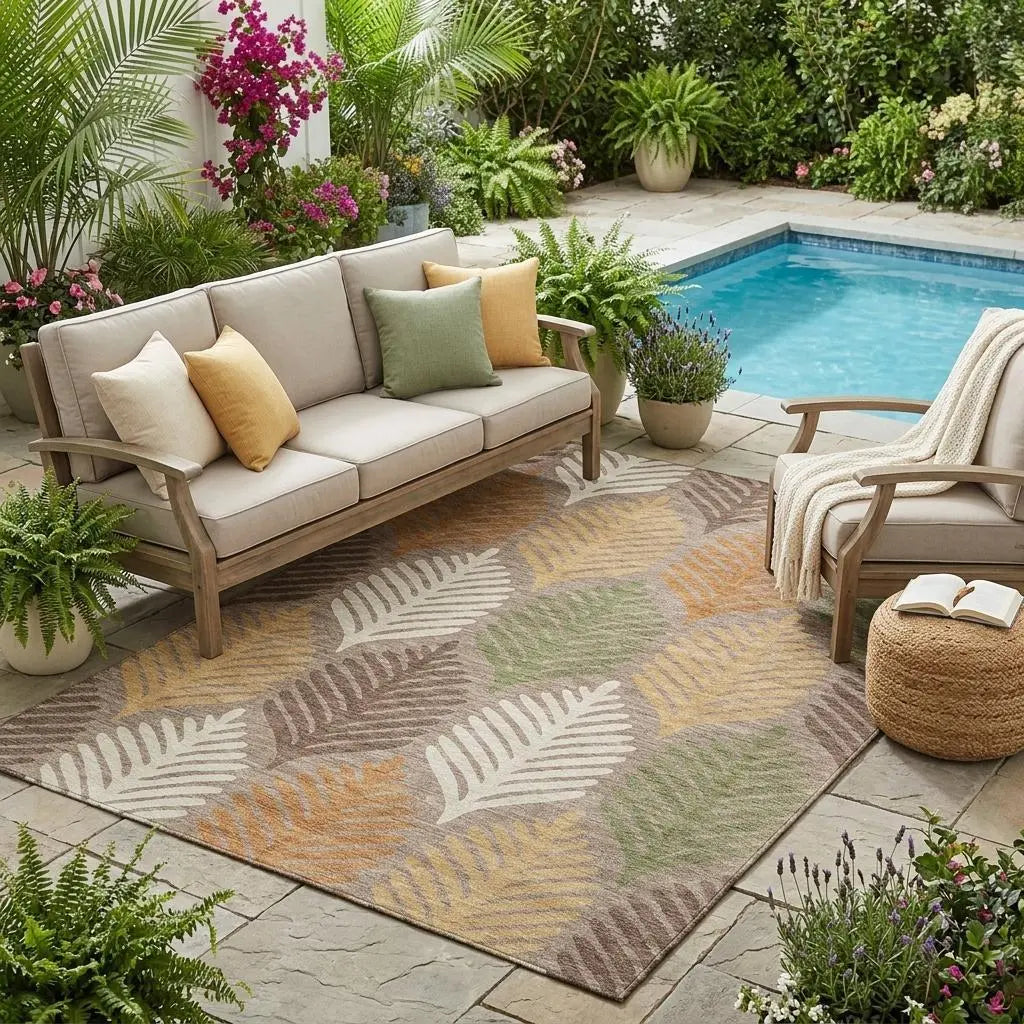 5' X 8' Taupe And Beige Floral Washable Indoor Outdoor Area Rug Homeroots Outdoor