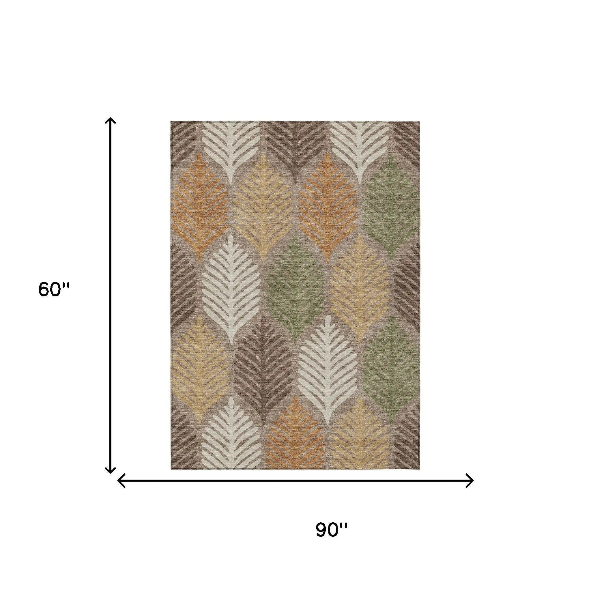 5' X 8' Taupe And Beige Floral Washable Indoor Outdoor Area Rug Homeroots Outdoor