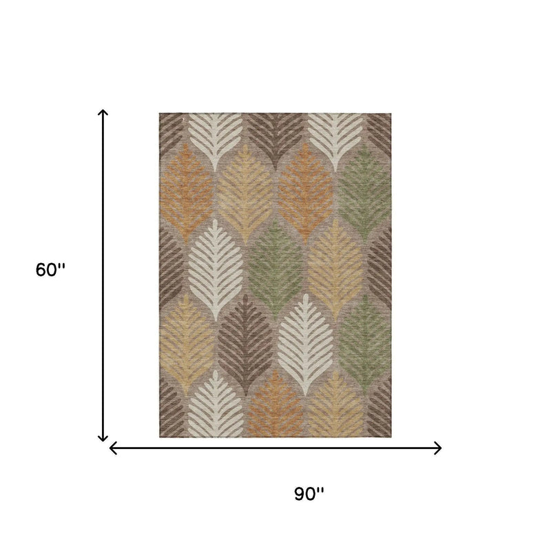 5' X 8' Taupe And Beige Floral Washable Indoor Outdoor Area Rug Homeroots Outdoor