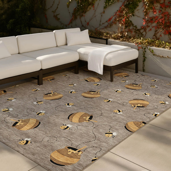 5' X 8' Taupe And Beige Geometric Washable Indoor Outdoor Area Rug Homeroots Outdoor