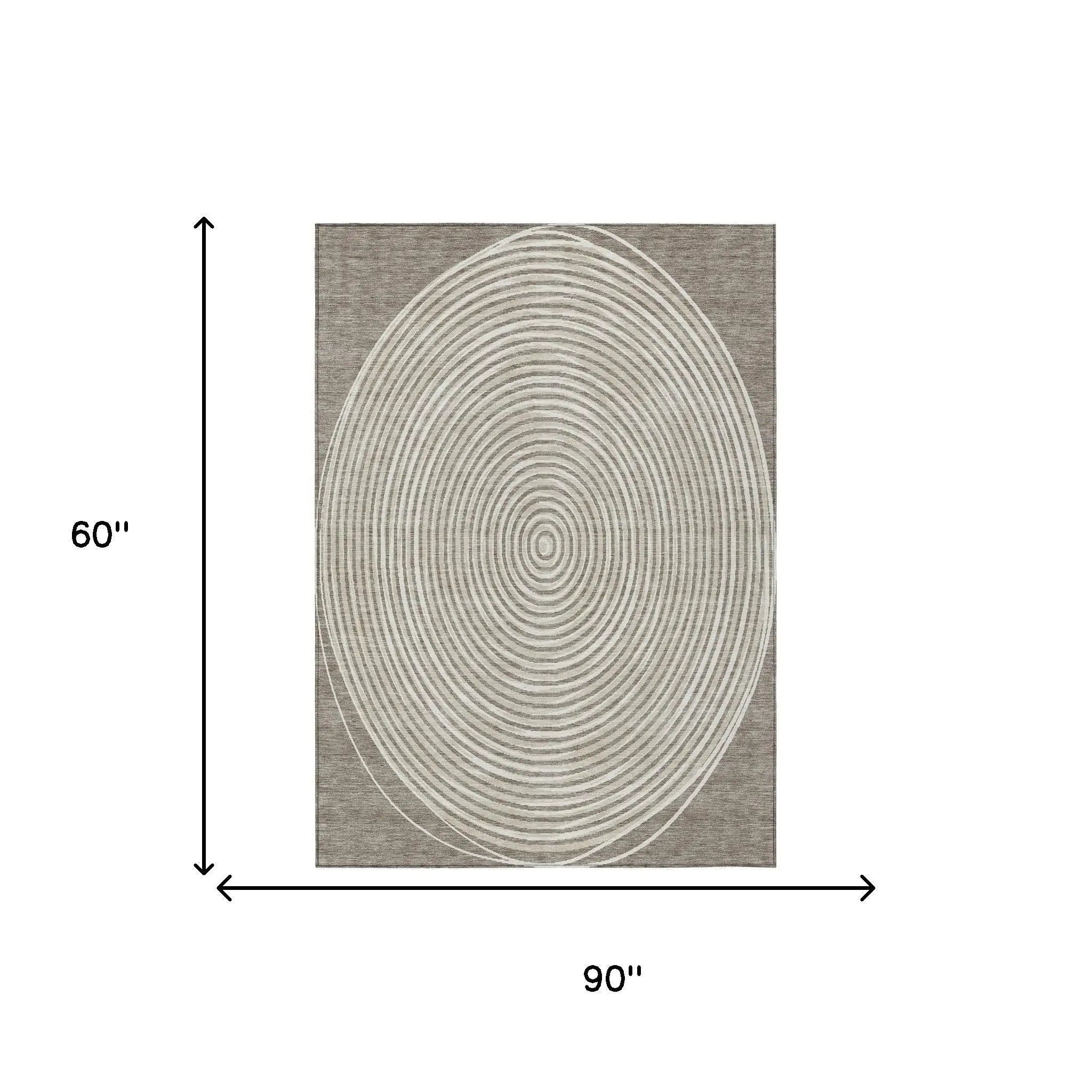 5' X 8' Taupe And Beige Geometric Washable Indoor Outdoor Area Rug Homeroots Outdoor