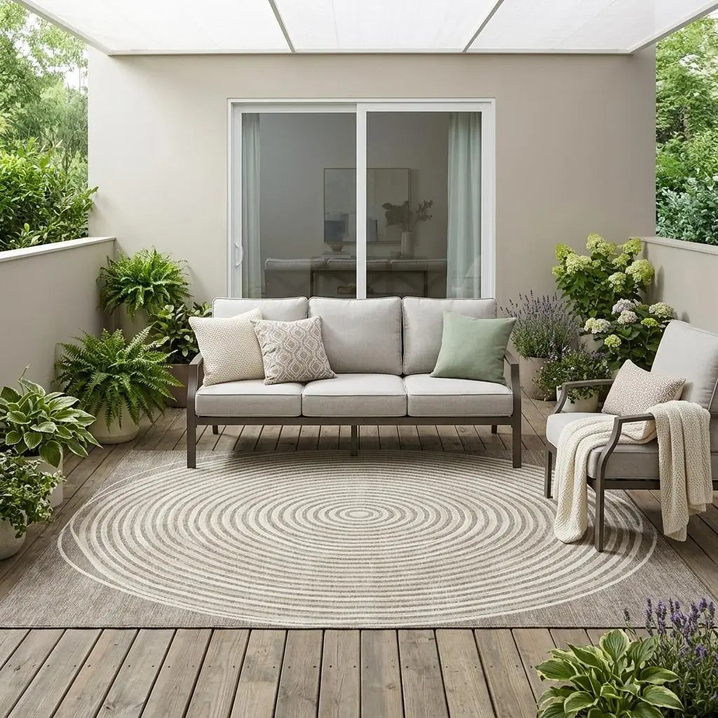 5' X 8' Taupe And Beige Geometric Washable Indoor Outdoor Area Rug Homeroots Outdoor