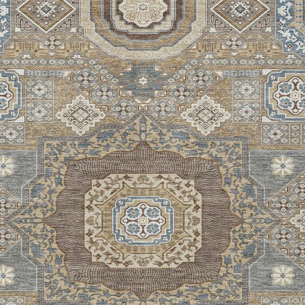 5' X 8' Taupe And Beige Oriental Washable Indoor Outdoor Area Rug Homeroots Outdoor