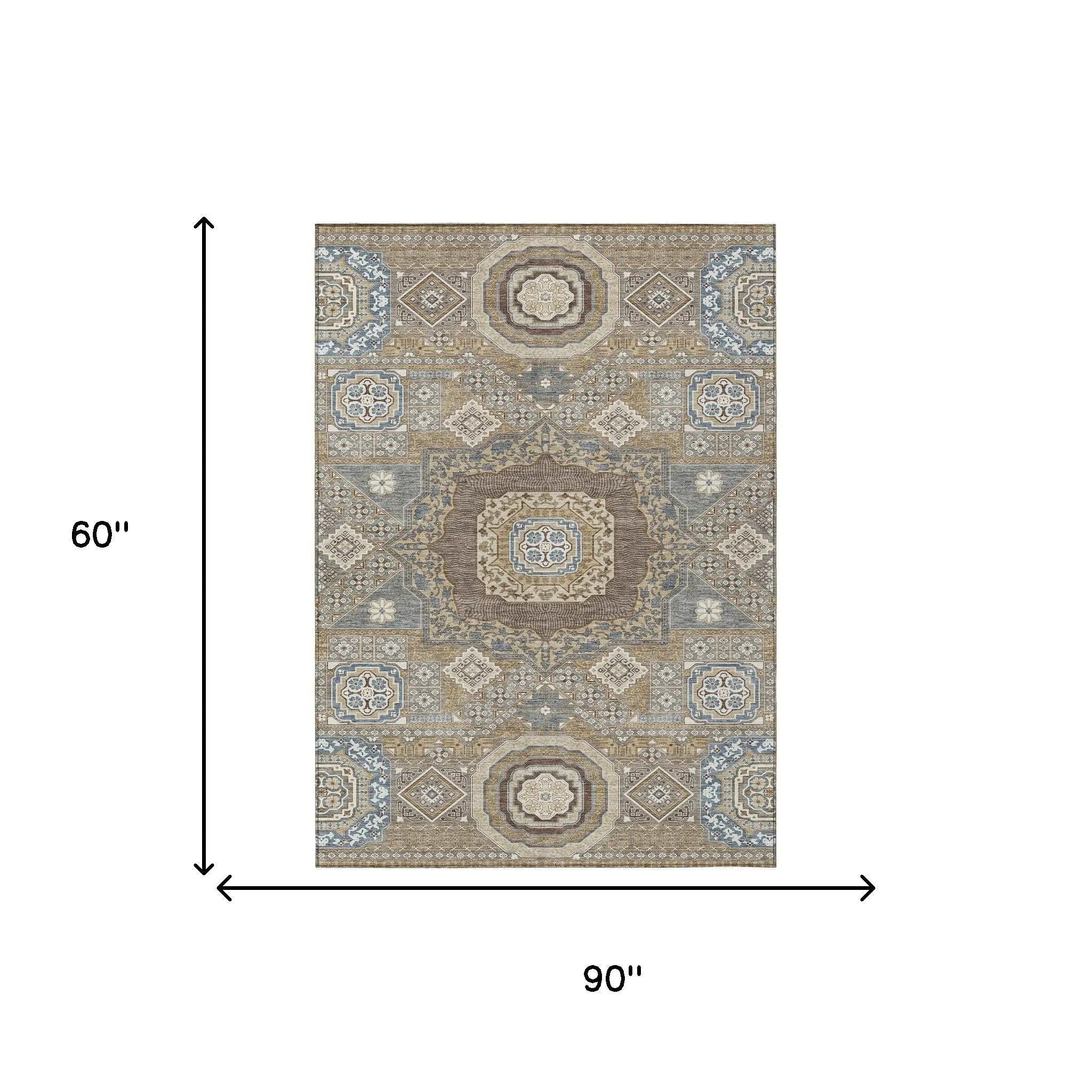 5' X 8' Taupe And Beige Oriental Washable Indoor Outdoor Area Rug Homeroots Outdoor