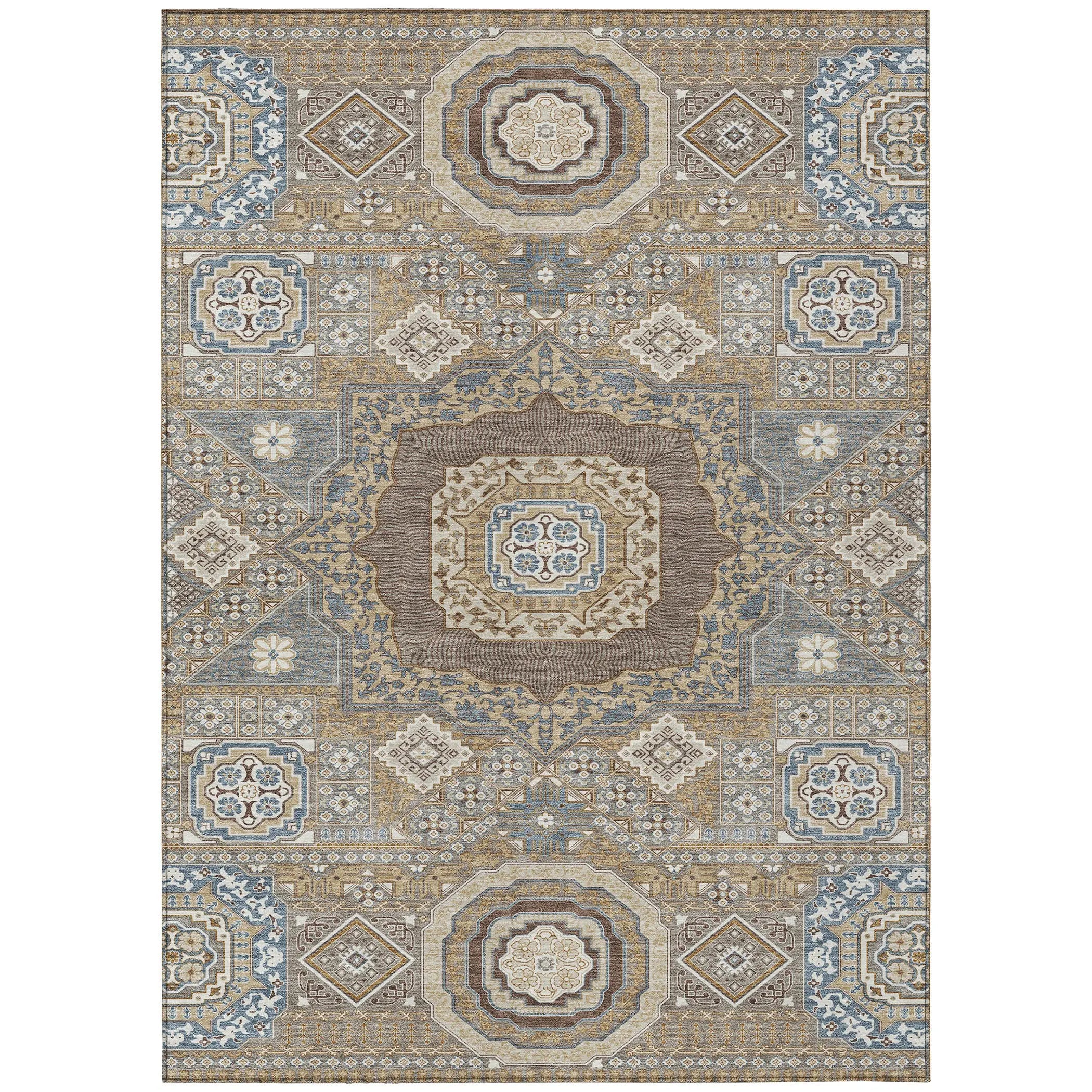 5' X 8' Taupe And Beige Oriental Washable Indoor Outdoor Area Rug Homeroots Outdoor