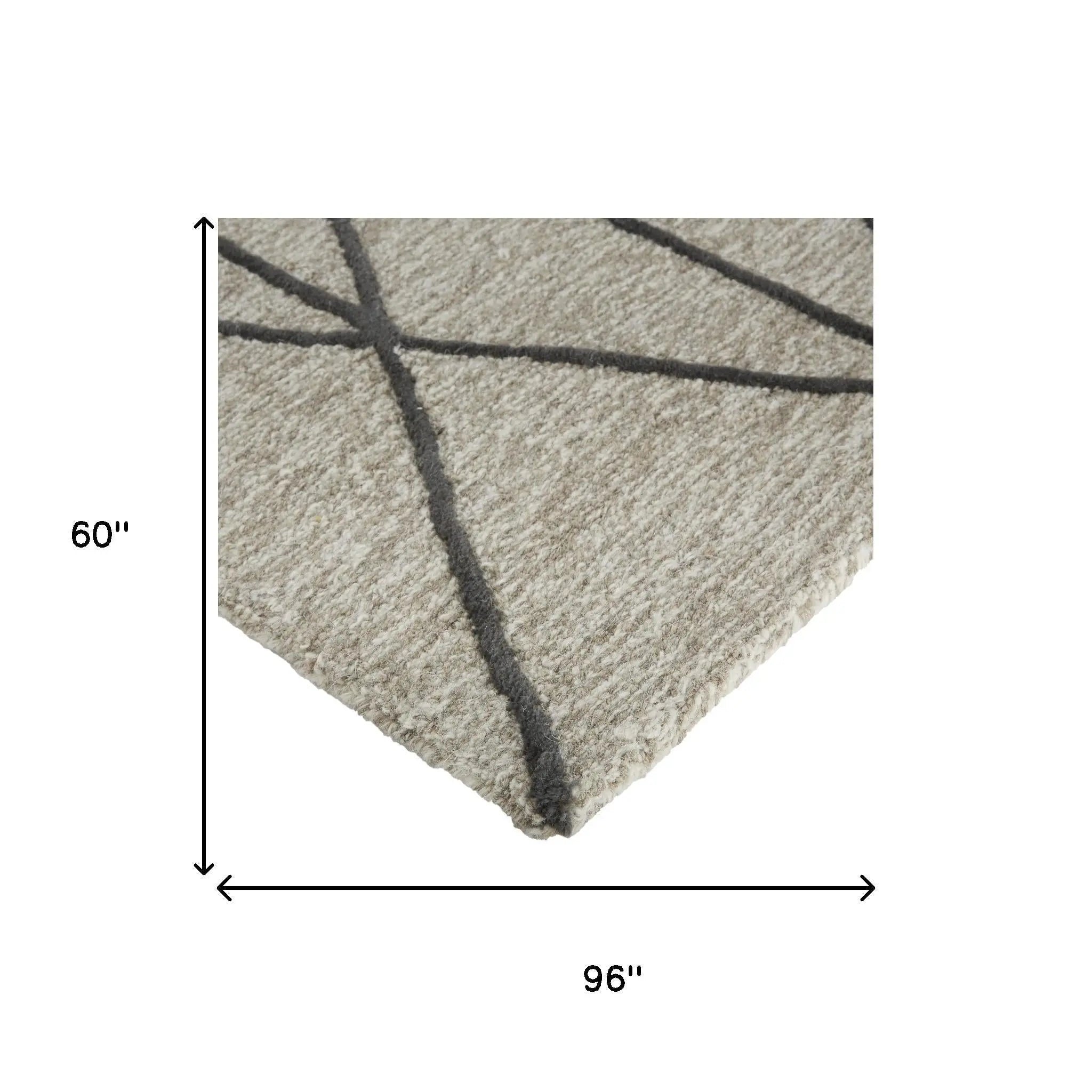 5' X 8' Taupe And Black Wool Geometric Hand Tufted Area Rug Homeroots Home Decor