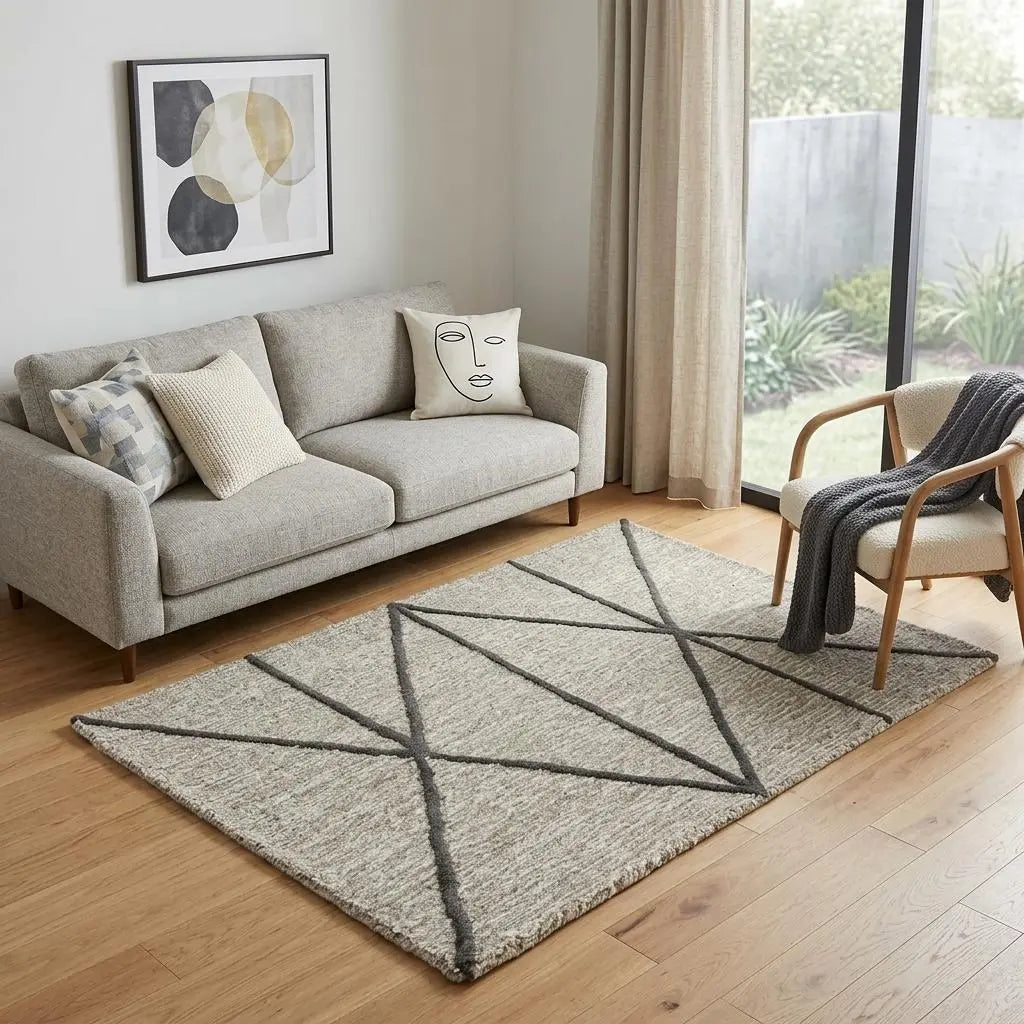 5' X 8' Taupe And Black Wool Geometric Hand Tufted Area Rug Homeroots Home Decor