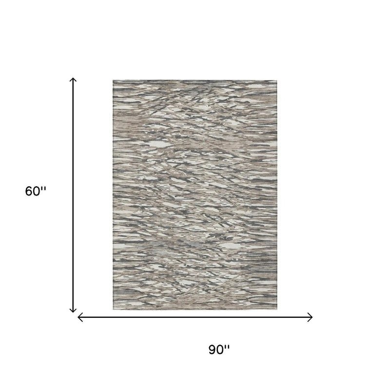 5' X 8' Taupe And Brown Abstract Washable Indoor Outdoor Area Rug Homeroots Outdoor