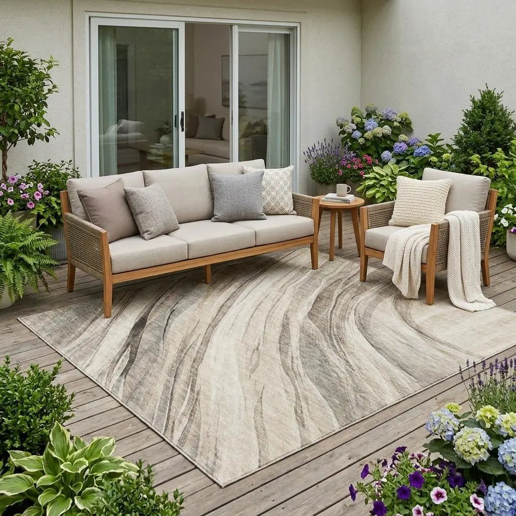 5' X 8' Taupe And Brown Abstract Washable Indoor Outdoor Area Rug Homeroots Outdoor
