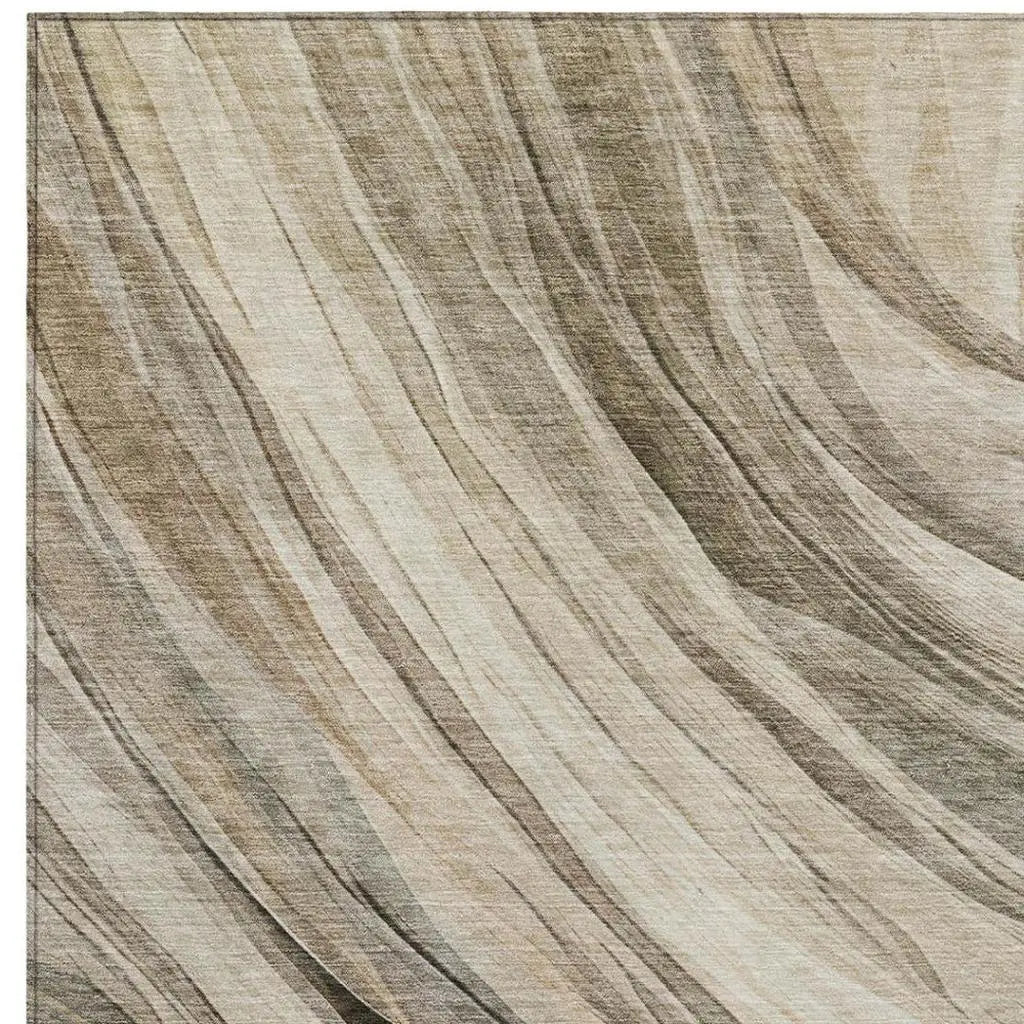 5' X 8' Taupe And Brown Abstract Washable Indoor Outdoor Area Rug Homeroots Outdoor