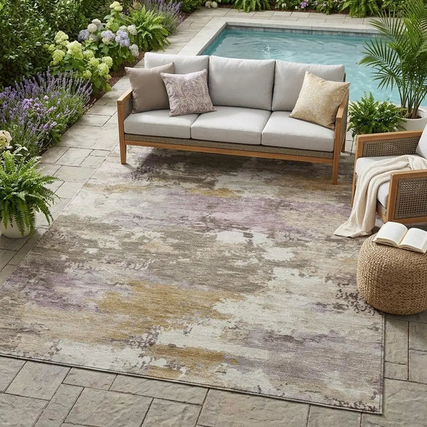 5' X 8' Taupe And Brown Abstract Washable Indoor Outdoor Area Rug Homeroots Outdoor