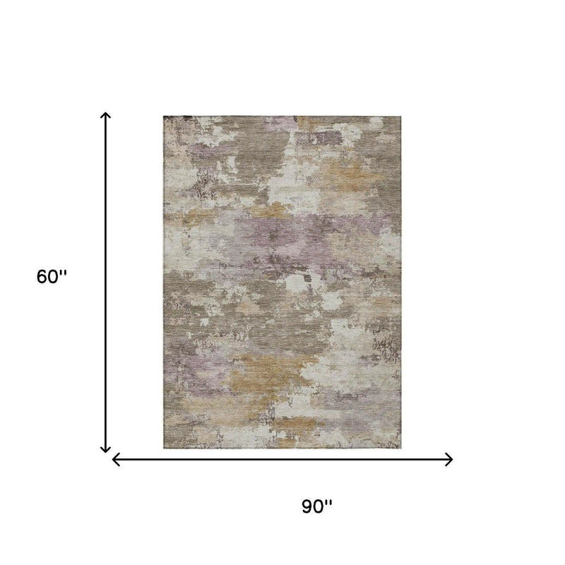 5' X 8' Taupe And Brown Abstract Washable Indoor Outdoor Area Rug Homeroots Outdoor