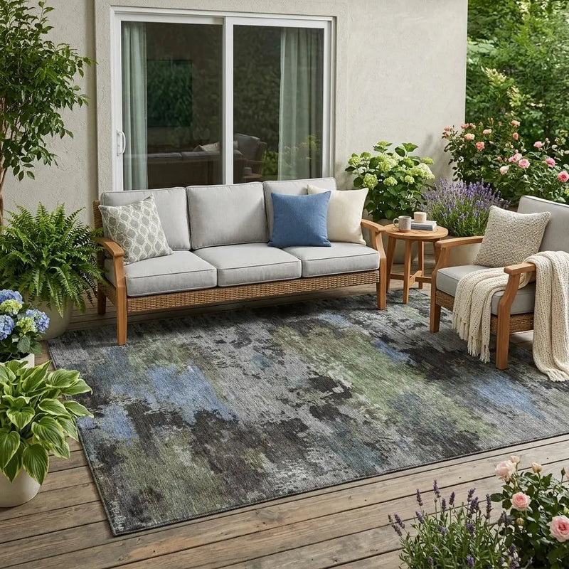 5' X 8' Taupe And Brown Abstract Washable Indoor Outdoor Area Rug Homeroots Outdoor