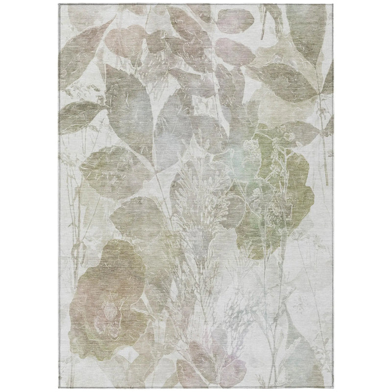 5' X 8' Taupe And Brown Botanical Leaves Washable Indoor Outdoor Area Rug Homeroots Outdoor