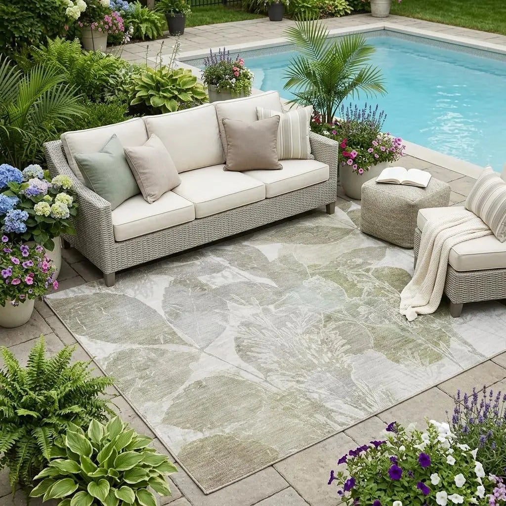 5' X 8' Taupe And Brown Botanical Leaves Washable Indoor Outdoor Area Rug Homeroots Outdoor
