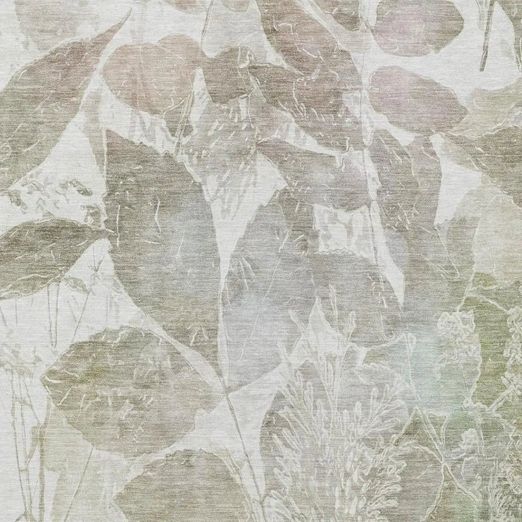 5' X 8' Taupe And Brown Botanical Leaves Washable Indoor Outdoor Area Rug Homeroots Outdoor