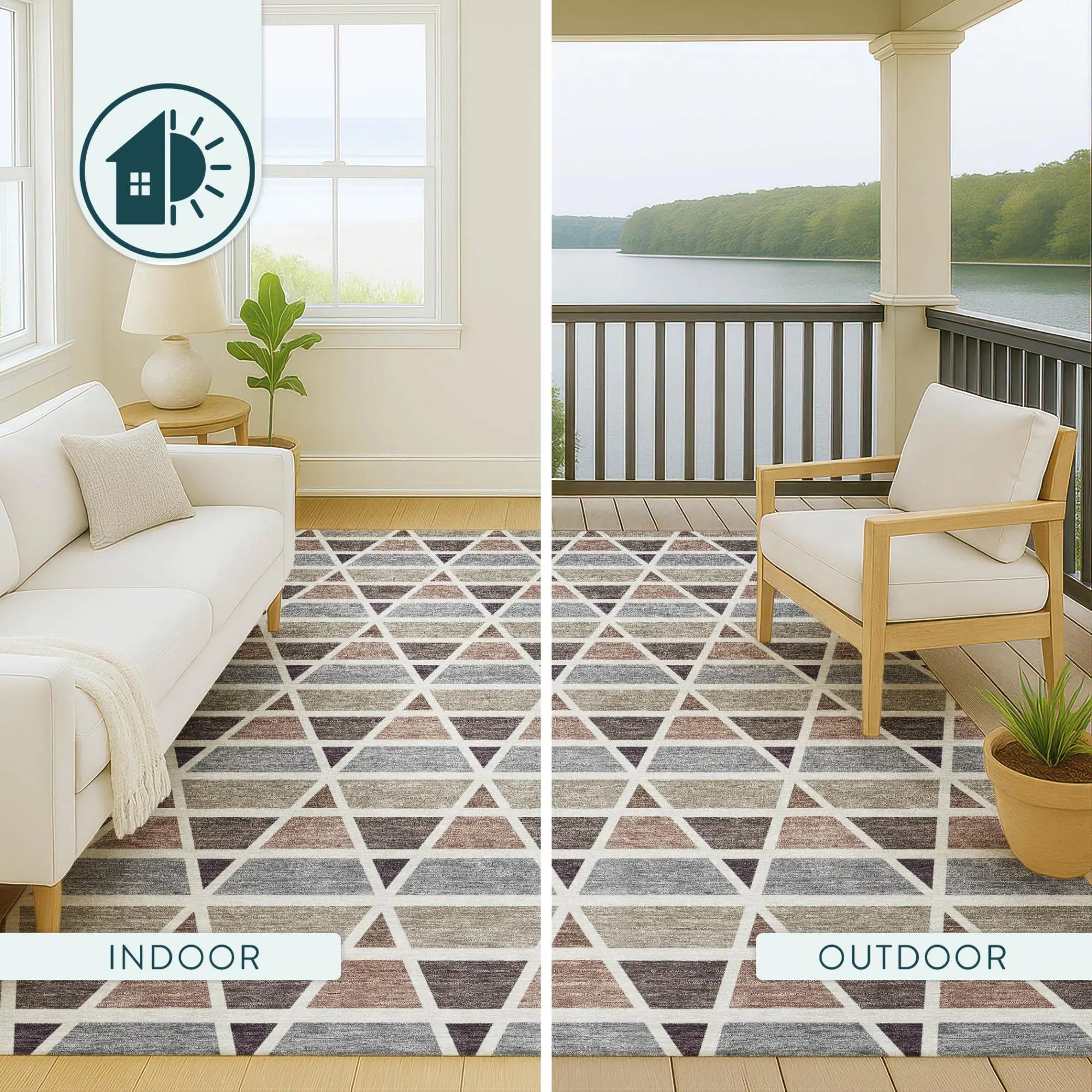 5' X 8' Taupe And Brown Geometric Washable Indoor Outdoor Area Rug Homeroots Outdoor