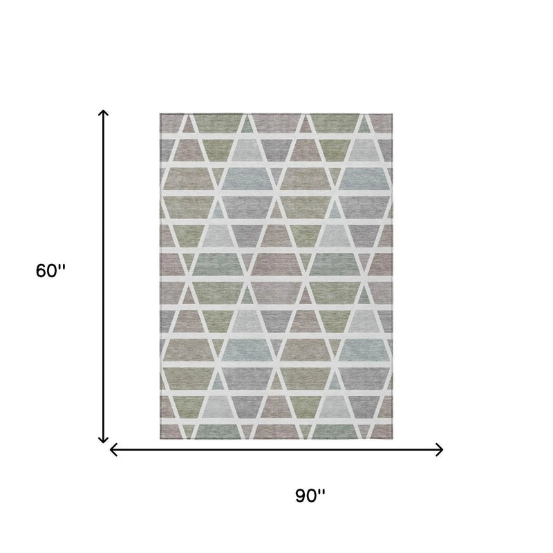 5' X 8' Taupe And Brown Geometric Washable Indoor Outdoor Area Rug Homeroots Outdoor