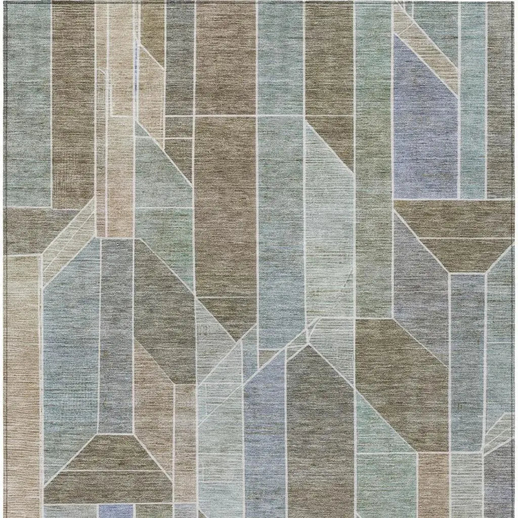 5' X 8' Taupe And Brown Geometric Washable Indoor Outdoor Area Rug Homeroots Outdoor