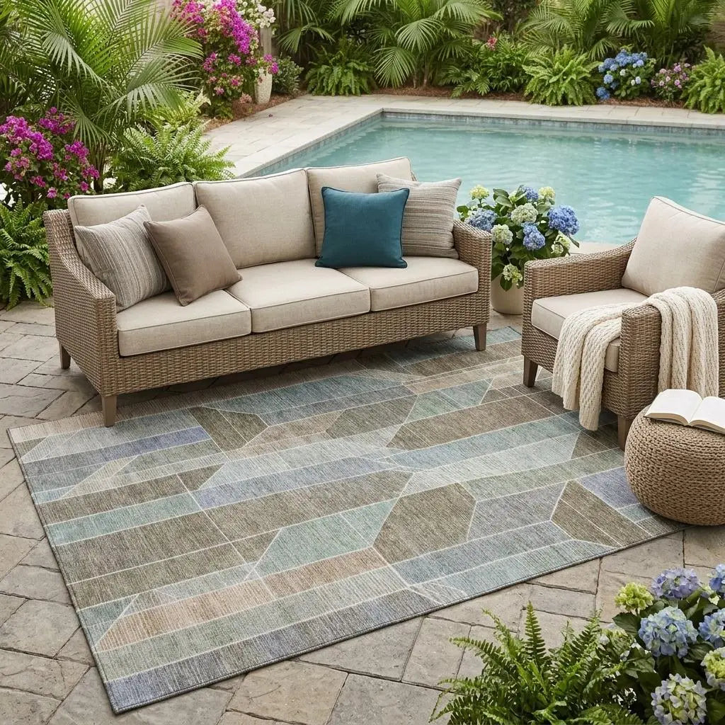 5' X 8' Taupe And Brown Geometric Washable Indoor Outdoor Area Rug Homeroots Outdoor
