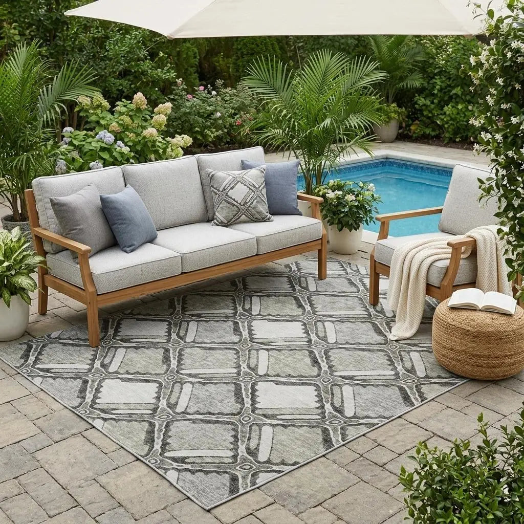 5' X 8' Taupe And Brown Geometric Washable Indoor Outdoor Area Rug Homeroots Outdoor